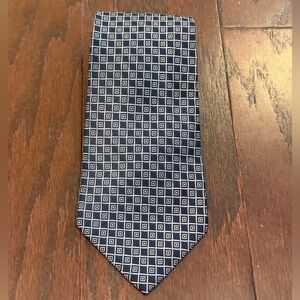 Polo By Ralph Lauren Navy Geometric Neck Tie 100% Silk Made By Hand In The USA